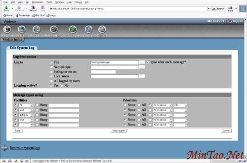 图 2. Webmin 日志编辑屏幕