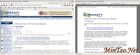 The two different versions of the page using the different style sheets